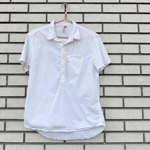 Edun White 100% Organic Cotton Short Sleeve Popover Button Up Shirt Top M